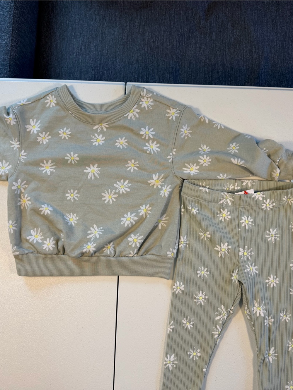 NWT Cat & Jack Olive Green Daisy Sweatshirt Pants Set 18M